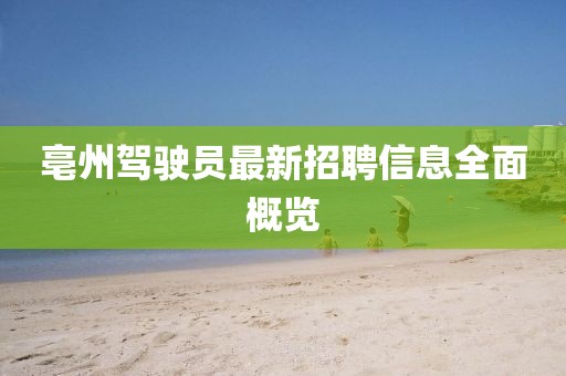 亳州駕駛員最新招聘信息全面概覽