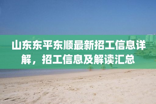 山東東平東順最新招工信息詳解，招工信息及解讀匯總